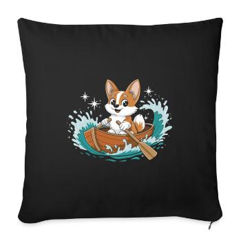 A Corgi Boating Paddle Boat - Sofa pillowcase 17,3'' x 17,3'' (45 x 45 cm) - black - Front