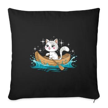 A Cat Boating Paddle Boat - Sofa pillowcase 17,3'' x 17,3'' (45 x 45 cm) - black - Front