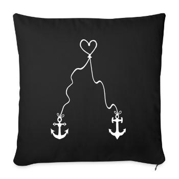Anchor with heart on rope - infinite love - Sofa pillowcase 17,3'' x 17,3'' (45 x 45 cm) - black - Front