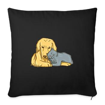 cat and dog - Sofa pillowcase 17,3'' x 17,3'' (45 x 45 cm) - black - Front