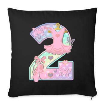 Ballerine 2ème fête d’anniversaire numéro 2 - 2 ans - Housse de coussin décorative 45 x 45 cm - noir - Devant
