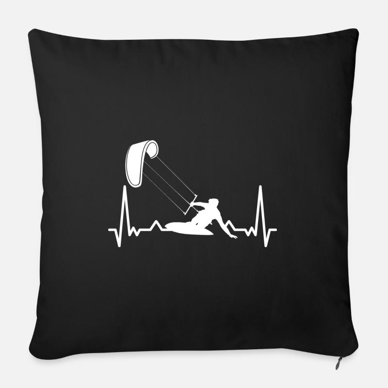Kitesurfer Herzschlag EKG Kiteboard Surfer Wassers - Sofakissenbezug 45 x 45 cm - Schwarz