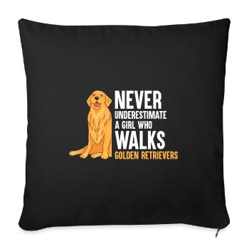 Never Underestimate A Girl Who Walks Golden Retrie - Sofa pillowcase 17,3'' x 17,3'' (45 x 45 cm) - black - Front