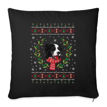 Pull de Noël laid Border Collie - Housse de coussin décorative 45 x 45 cm - noir - Devant