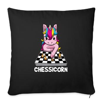 Chessicorn Lustiges Einhorn Spielt Schach Geschenk - Sofakissenbezug 45 x 45 cm - Schwarz - Vorne
