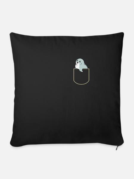 Robbe in Der Brusttasche Seehund Seelöwe T-Shirt - Sofakissenbezug 45 x 45 cm - Schwarz