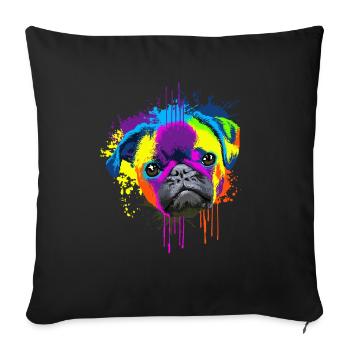 Splash Art Mops chien chien cadeau - Housse de coussin décorative 45 x 45 cm - noir - Devant