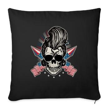 USA Flag Rock n Roll Rockabilly Skull 4th Of July - Sofa pillowcase 17,3'' x 17,3'' (45 x 45 cm) - black - Front
