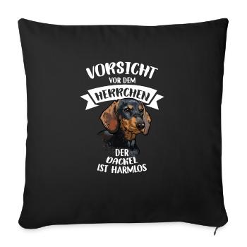 Vorsicht Vor Dem Herrchen Dackel Ist Harmlos - Sofakissenbezug 45 x 45 cm - Schwarz - Vorne