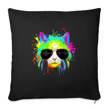 Drôle de chaton Rainbow Rave Musique DJ Cat - Housse de coussin décorative 45 x 45 cm - noir - Devant