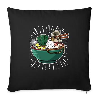 Japanese Ramen Noodles Bowl Kawaii Anime Cat - Sofa pillowcase 17,3'' x 17,3'' (45 x 45 cm) - black - Front