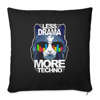 Moins de drame Plus de musique techno house EDM Rave Cat - Housse de coussin décorative 45 x 45 cm - noir - Devant