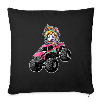 Monster Truck Licorne Camion Fille Pickup - Housse de coussin décorative 45 x 45 cm - noir - Devant