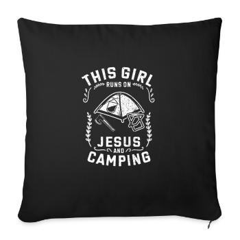 Tente de camping Cette fille court sur Jésus et camping - Housse de coussin décorative 45 x 45 cm - noir - Devant