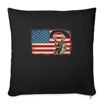 Parapente Parachutiste USA Flag Skydive - Housse de coussin décorative 45 x 45 cm - noir - Devant
