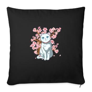 Japan Kirschblüte Samurai Japanisch Katze Blume - Sofakissenbezug 45 x 45 cm - Schwarz - Vorne