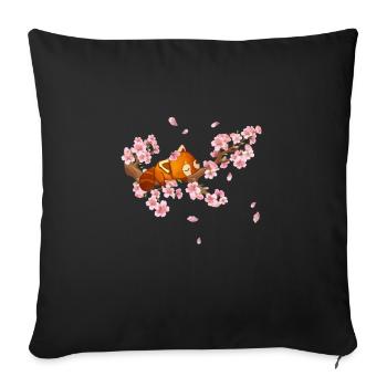 Süßer Kleiner Panda Roter Panda Japan Kirschblüte - Sofakissenbezug 45 x 45 cm - Schwarz - Vorne