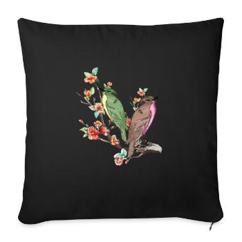 Cherry Blossom Japanese Art Birds On Peach Tree - Sofa pillowcase 17,3'' x 17,3'' (45 x 45 cm) - black - Front