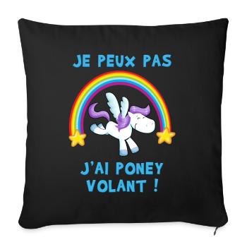Je peux pas j'ai Poney volant ! - Housse de coussin décorative 45 x 45 cm - noir - Devant