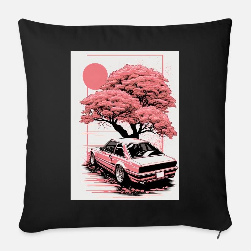 Vintage Kirschblüten Sakura Auto Design - Sofakissenbezug 45 x 45 cm - Schwarz