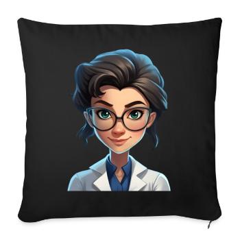 Cartoon Style Portrait - Woman Doctor/Scientist - Sofa pillowcase 17,3'' x 17,3'' (45 x 45 cm) - black - Front