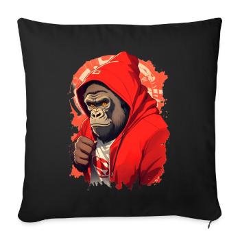 Gorille à capuche rouge - Housse de coussin décorative 45 x 45 cm - noir - Devant