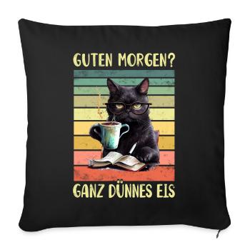 Schwarze Katze Morgenmuffel - Sofakissenbezug 45 x 45 cm - Schwarz - Vorne