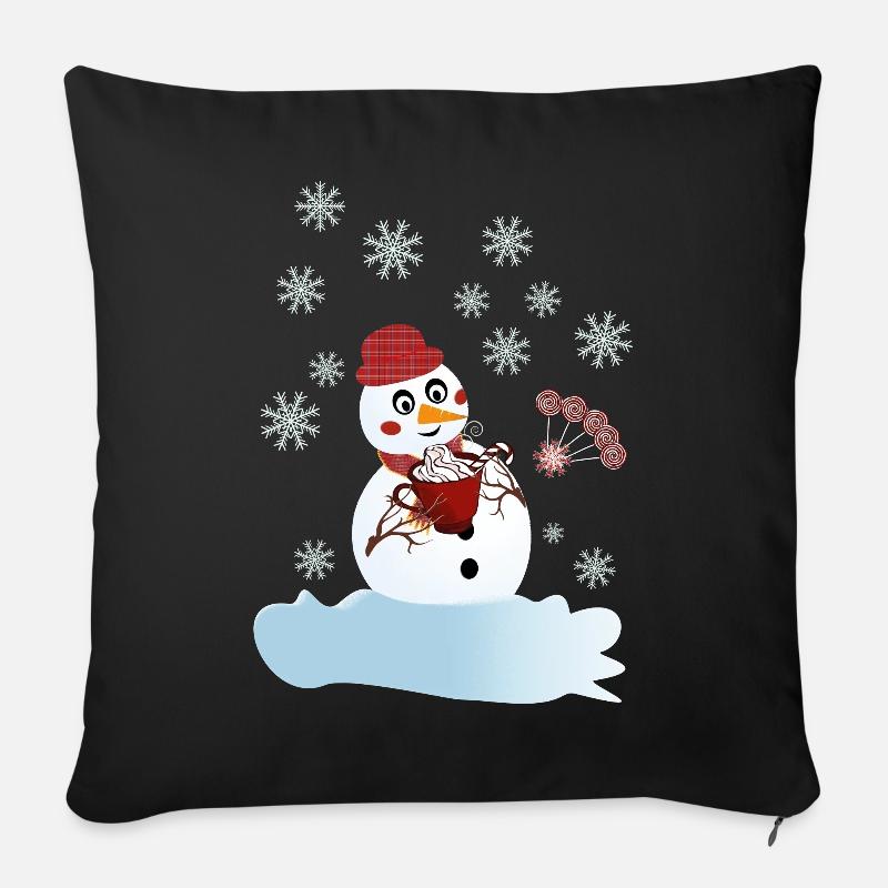 Schneemann und heiße Schokolade zu Weihnachten - Sofakissenbezug 45 x 45 cm - Schwarz