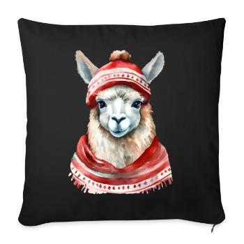 Llama with red winter hat and scarf - Sofa pillowcase 17,3'' x 17,3'' (45 x 45 cm) - black - Front