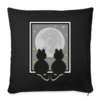 Zwei Katzen bei Nacht im Mondlicht. - Sofakissenbezug 45 x 45 cm - Schwarz - Vorne