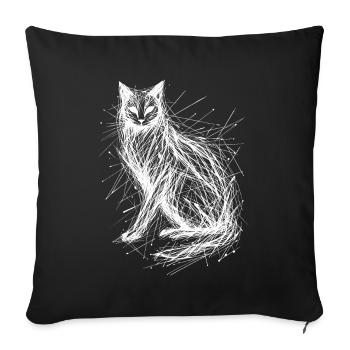 Abstract Cat Portrait with Wildcut Lines - Sofa pillowcase 17,3'' x 17,3'' (45 x 45 cm) - black - Front