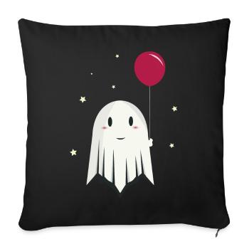 Joyeux fantôme d’Halloween avec ballon - Housse de coussin décorative 45 x 45 cm - noir - Devant