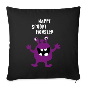 monstre heureux Halloween effrayant bande dessinée - Housse de coussin décorative 45 x 45 cm - noir - Devant