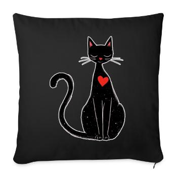 Chat noir avec cœur – Magique et minimaliste - Housse de coussin décorative 45 x 45 cm - noir - Devant