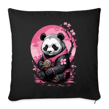 Panda rose en kimono floral - Housse de coussin décorative 45 x 45 cm - noir - Devant