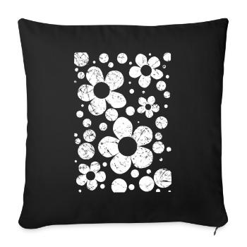 Motif floral fleurs blanc des années 60 Jardin Florence utilisé - Housse de coussin décorative 45 x 45 cm - noir - Devant