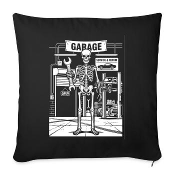 Skeleton in the Garage Auto Shop - Sofa pillowcase 17,3'' x 17,3'' (45 x 45 cm) - black - Front