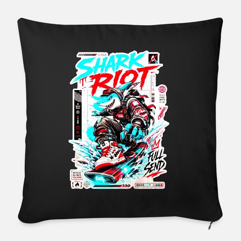 Shark Riot Streetwave Full Send Skate-Design - Sofakissenbezug 45 x 45 cm - Schwarz