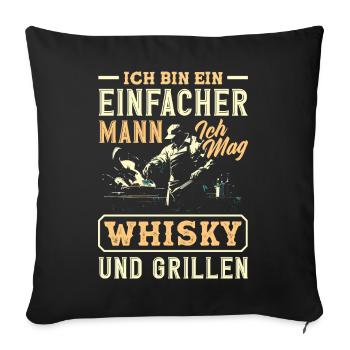 Grillmeister Geschenk Fleisch Wurst & Bier - Sofakissenbezug 45 x 45 cm - Schwarz - Vorne