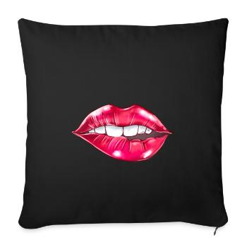 Schöne weibliche rote Lippen glänzende Verführung - Sofakissenbezug 45 x 45 cm - Schwarz - Vorne