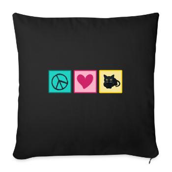 Katze Katzenhaar Mietzekatze "love peace cats" - Sofakissenbezug 45 x 45 cm - Schwarz - Vorne