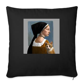 Cat with lady in paintings in Johannes Vermeer style - Sofa pillowcase 17,3'' x 17,3'' (45 x 45 cm) - black - Front