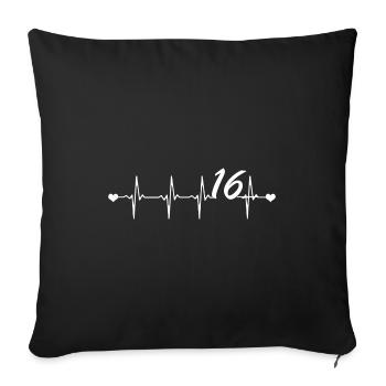 16ème anniversaire idée cadeau de pulsation de coeur - Housse de coussin décorative 45 x 45 cm - noir - Devant