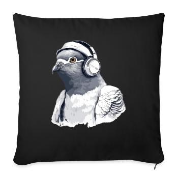 Zaki the audiophile pigeon - Sofa pillowcase 17,3'' x 17,3'' (45 x 45 cm) - black - Front