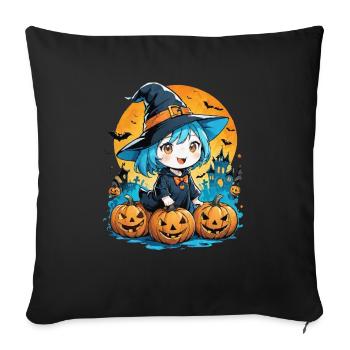 halloween sorciere et citrouille manga - Housse de coussin décorative 45 x 45 cm - noir - Devant