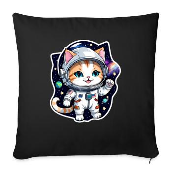 chat astronaute - espace - Housse de coussin décorative 45 x 45 cm - noir - Devant