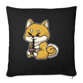 Anime Kawaii Bubble Tea Drinking Fox Hand Drawn - Sofa pillowcase 17,3'' x 17,3'' (45 x 45 cm) - black - Front