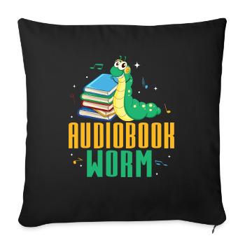 Oreilles toujours ouvertes : Fier ver de livre audio - Housse de coussin décorative 45 x 45 cm - noir - Devant
