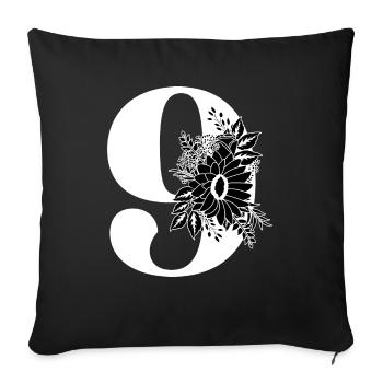 Numéro 9 floral noir -9e anniversaire floral - Housse de coussin décorative 45 x 45 cm - noir - Devant