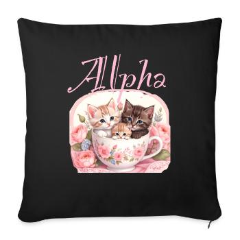 Cat in cup, cat, cup, alpha, pink, roses - Sofa pillowcase 17,3'' x 17,3'' (45 x 45 cm) - black - Front
